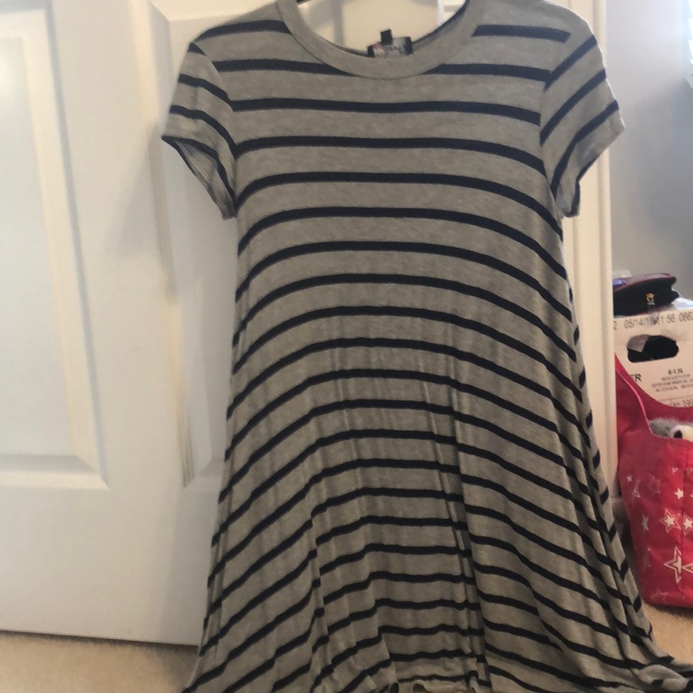 grey and navy blue striped dress